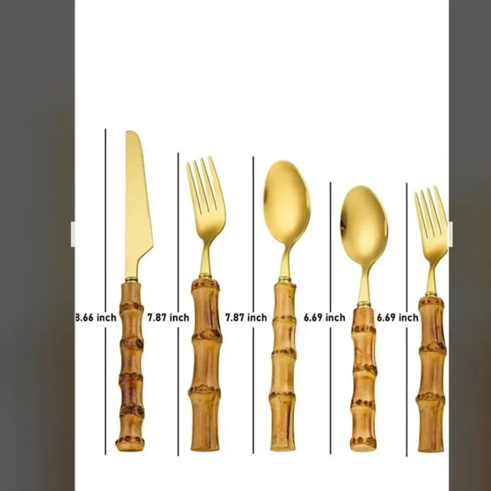 Gold- plated stainless steel natural bamboo cutlery set by US designers Natalia